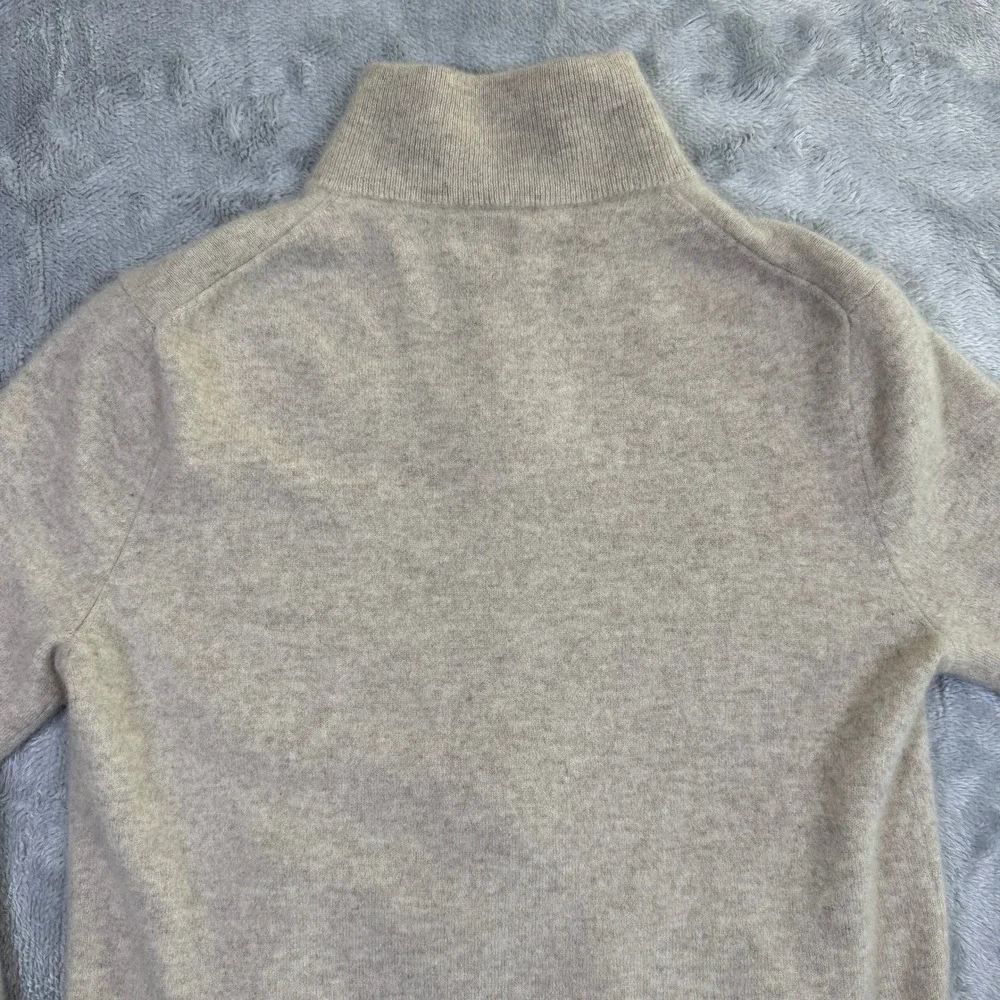 J Crew Sweater Mens Medium Beige 100% Cashmere Full Zip Up Preppy Quiet Luxury